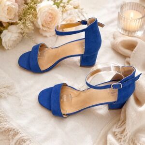 Sole Diva Royal Blue Faux Suede Ankle Strap Block Heel Dress Sandals Size 8 NWOT